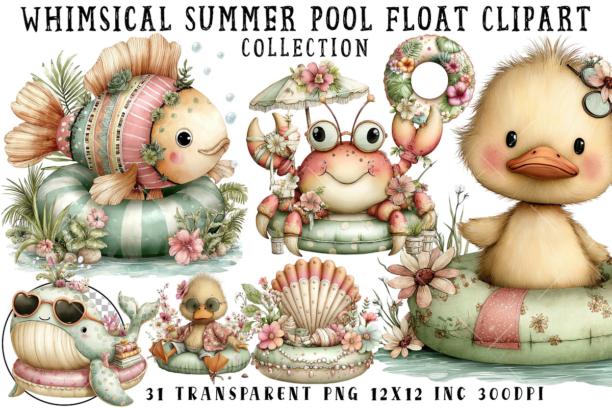 Whimsical Summer Pool Float Clipart, an Illustration by OK Design (Photo 1 of 6)