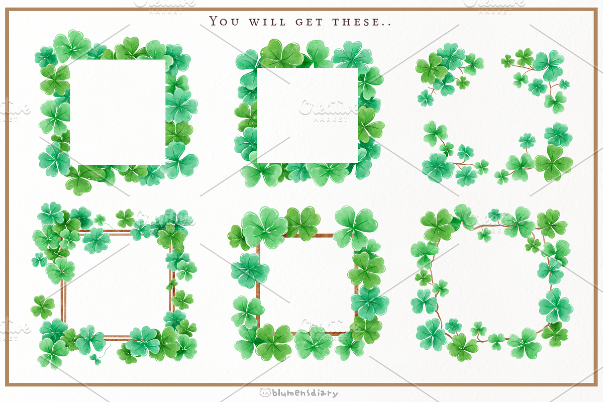 Watercolor Lucky Clover Clipart, a Decorative Illustration by Blumensdiary (Photo 6 of 7)