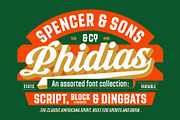 Phidias Font Collection, a Script Font by Spencer & Sons Co. (Thumbnail 1 of 21)