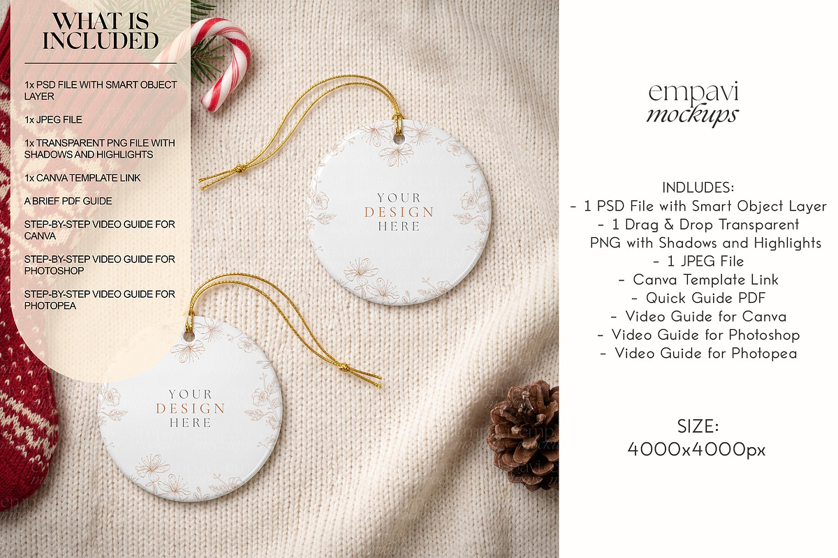 Christmas Ornament Mockup Set of 2, a Merchandise Mockup by EmpaviMockups (Photo 2 of 5)