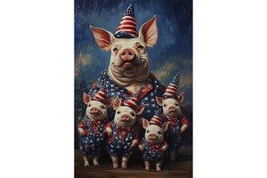 Pig Family Art Fourth of July Décor, an Animal Illustration by Art Paradise Studios