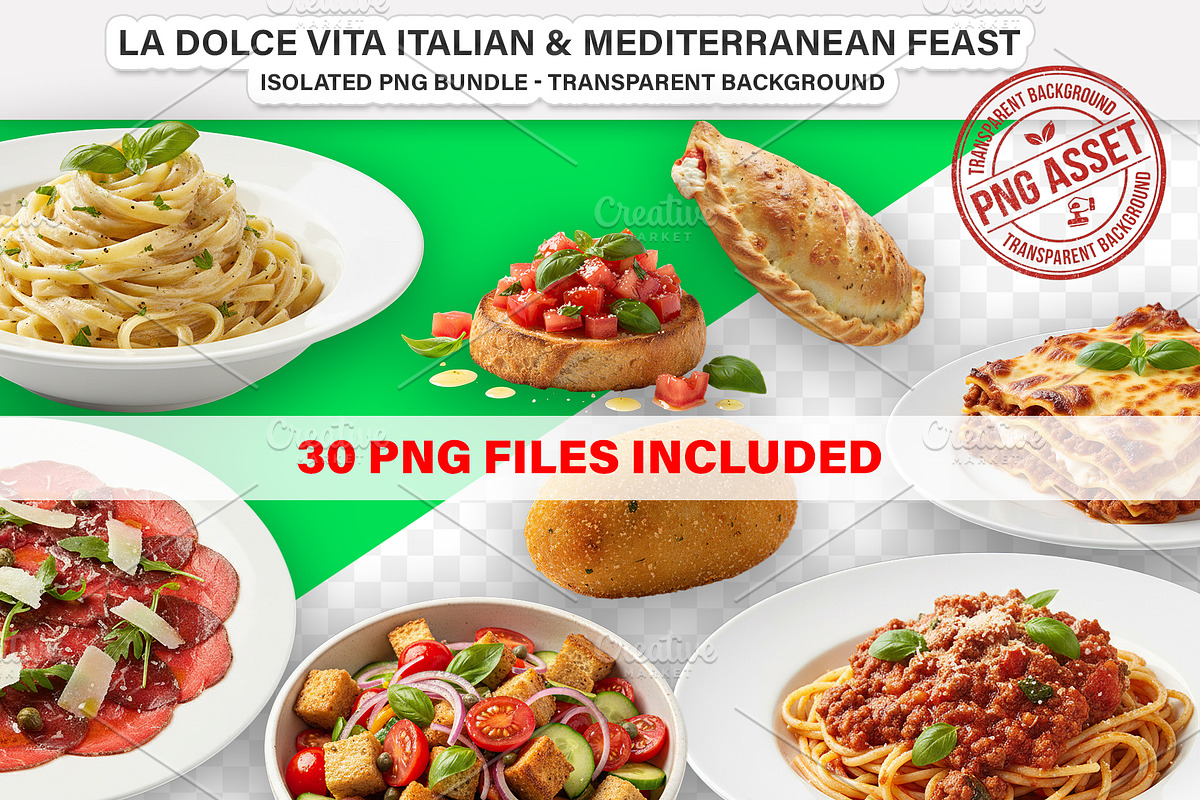 Italian & Mediterranean Feast - PNG, a Food Illustration by Nurlan's shop (Photo 1 of 5)