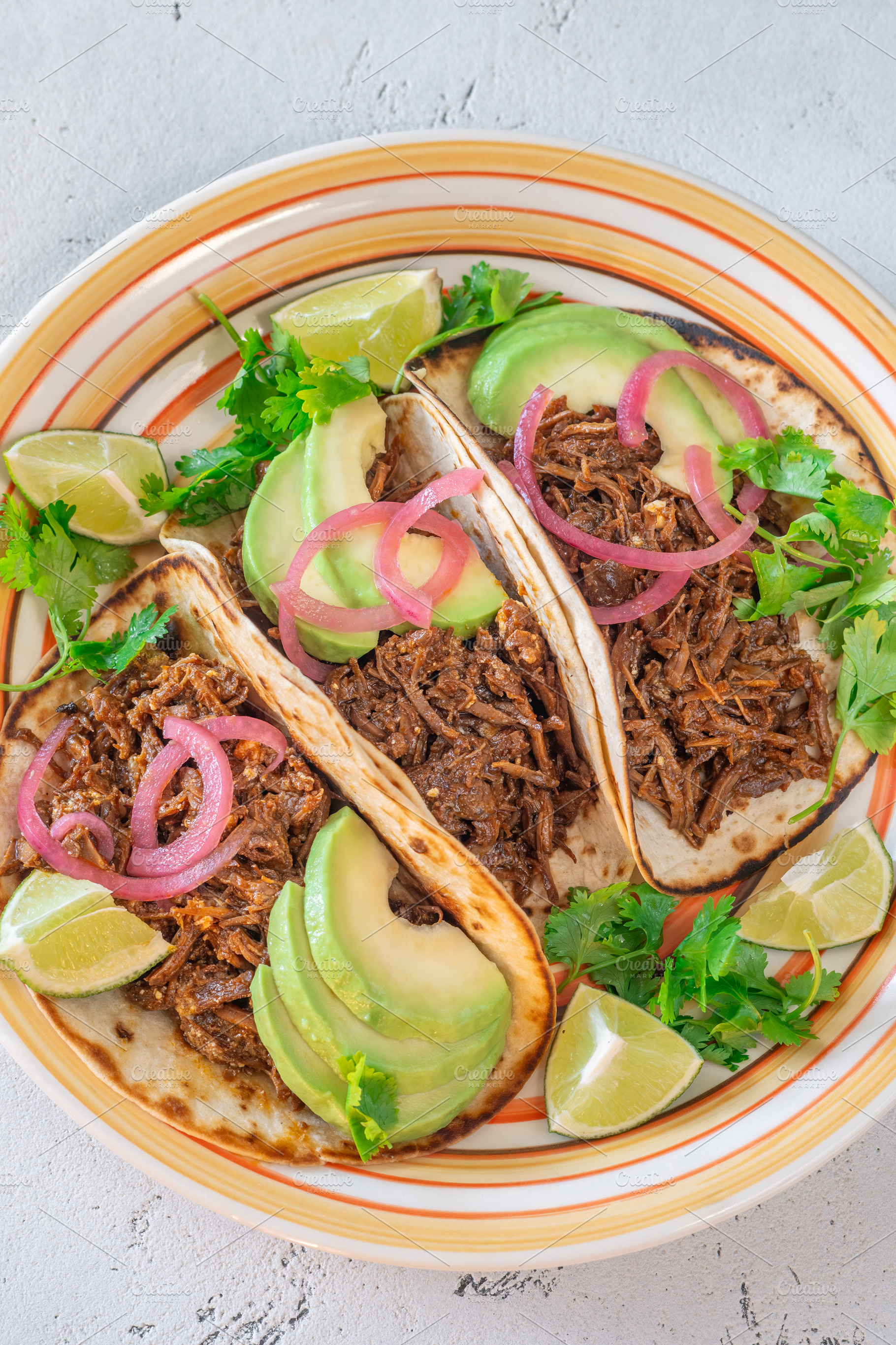 Pulled beef tacos with avocado pickl, a Food & Drink Photo by Alexander Prokopenko