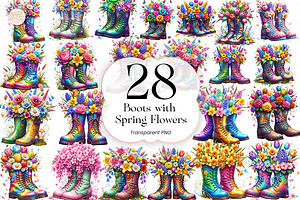 Spring Floral Boots PNG Clipart, an Object Illustration by KennedyStudio