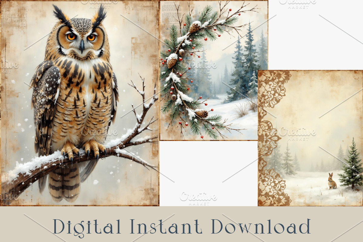 Forest Winter Junk Journal Pages., a Seasonal Illustration by GalaDesign03 (Photo 4 of 6)