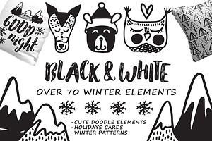 Black&White winter- hand drawn set