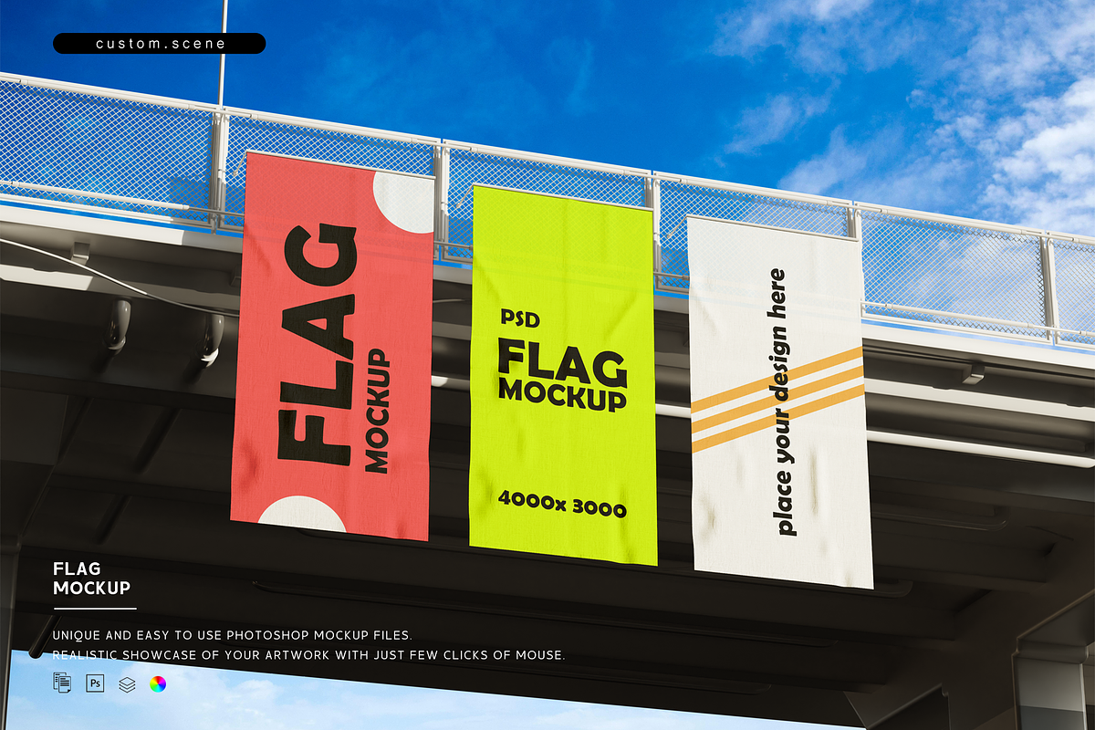 Flag Mockup, an Advertising Mockup by Custom.scene (Photo 1 of 6)