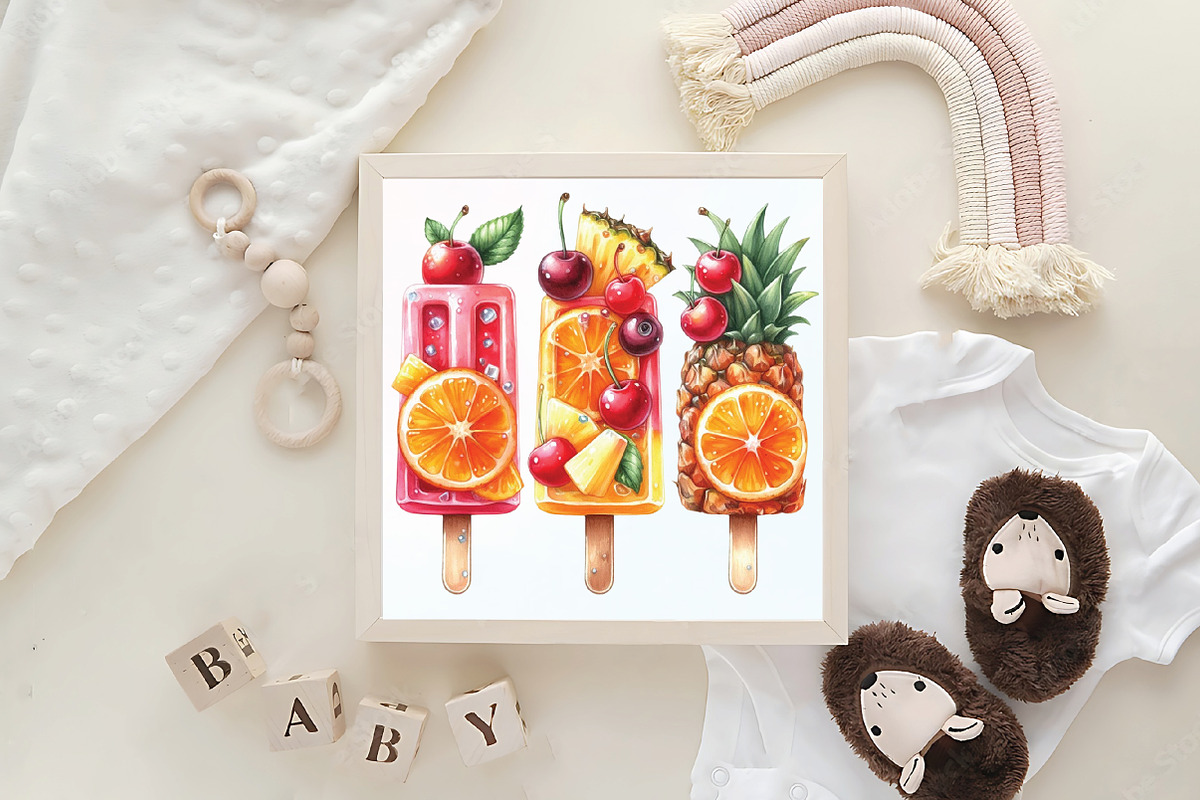 Cute Summer Popsicle Food Clipart, an Illustration by CraftArtStudio (Photo 6 of 6)