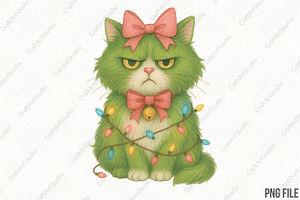 Green Angry Christmas Cat PNG, an Illustration by CraftArtStudio