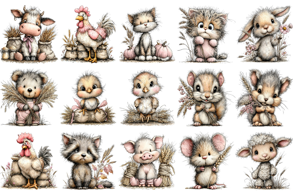 Animals with Wheat PNG Clipart Set, a Seasonal Illustration by OK Design (Photo 3 of 6)