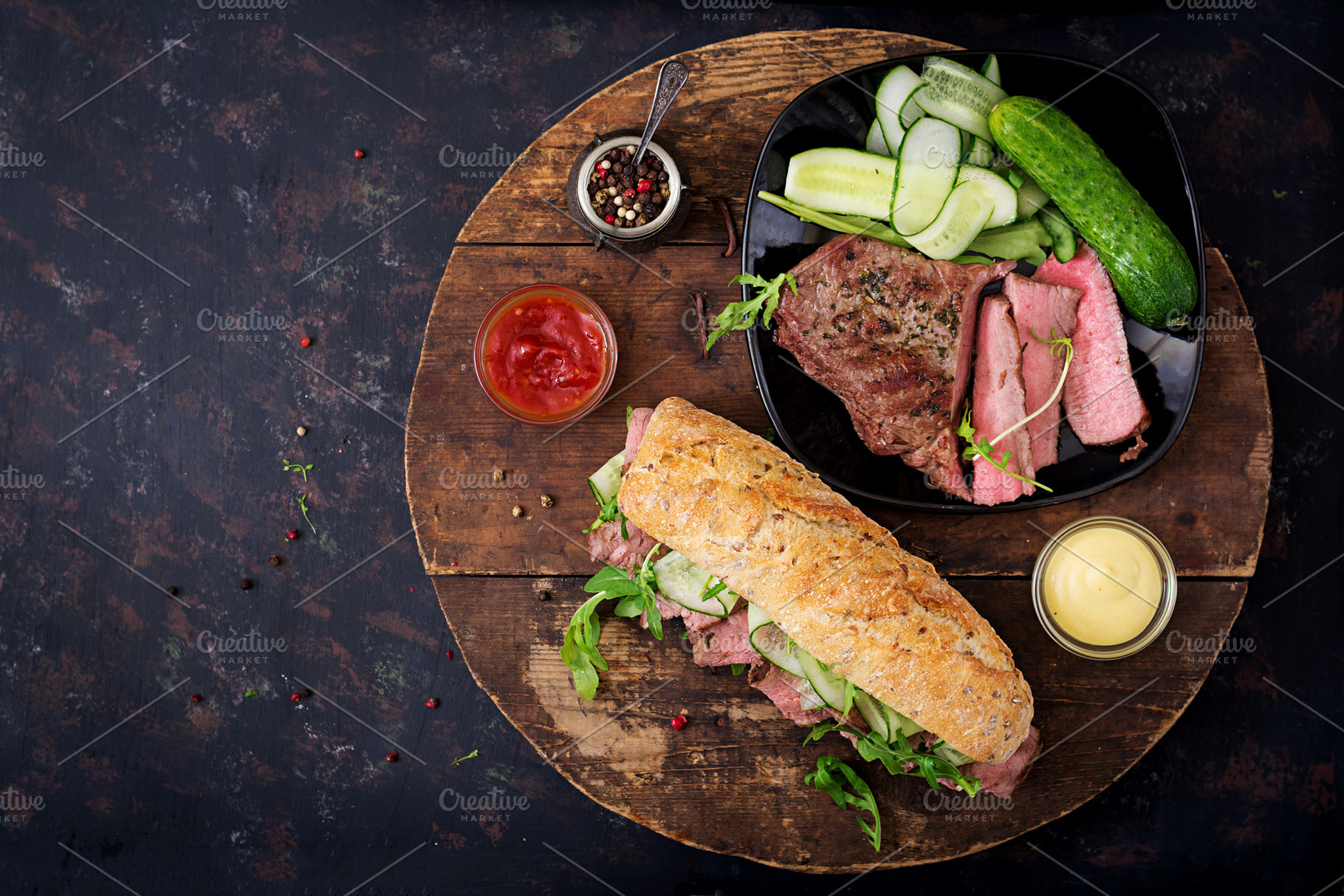 Sandwich with roast beef featuring closeup, roast, and meal, a Food & Drink Photo by timolina