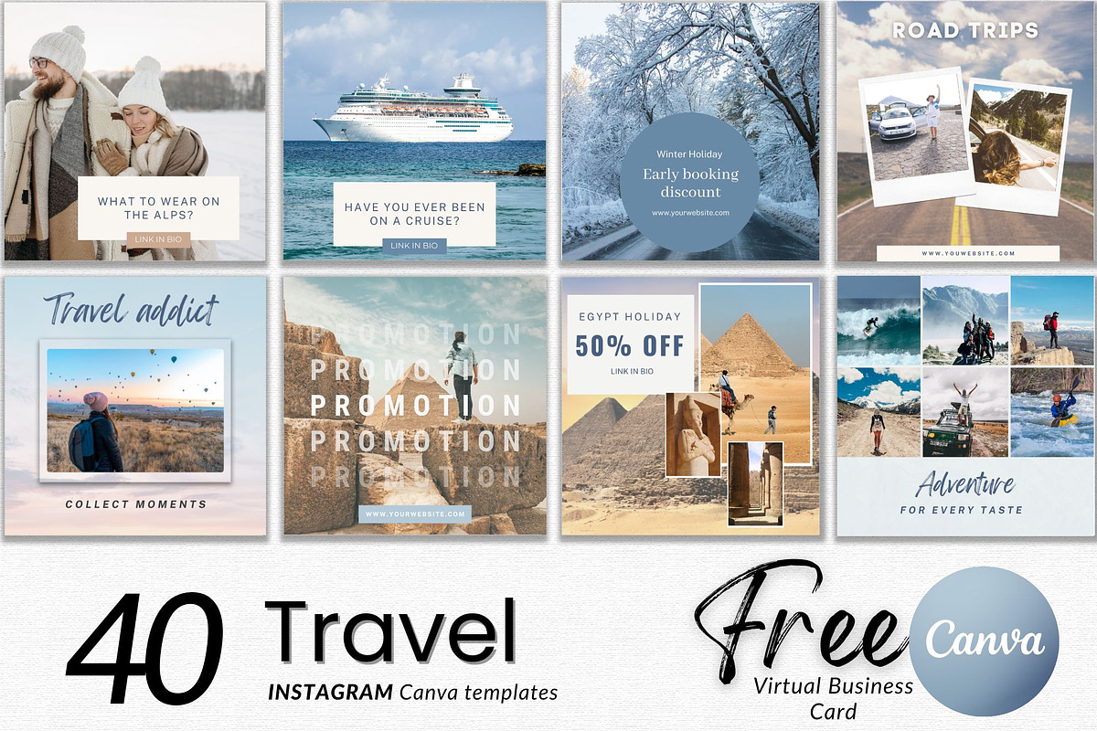 40 TRAVEL Canva + FREE Business, a Social Media Template by Talipic Designs (Photo 1 of 7)