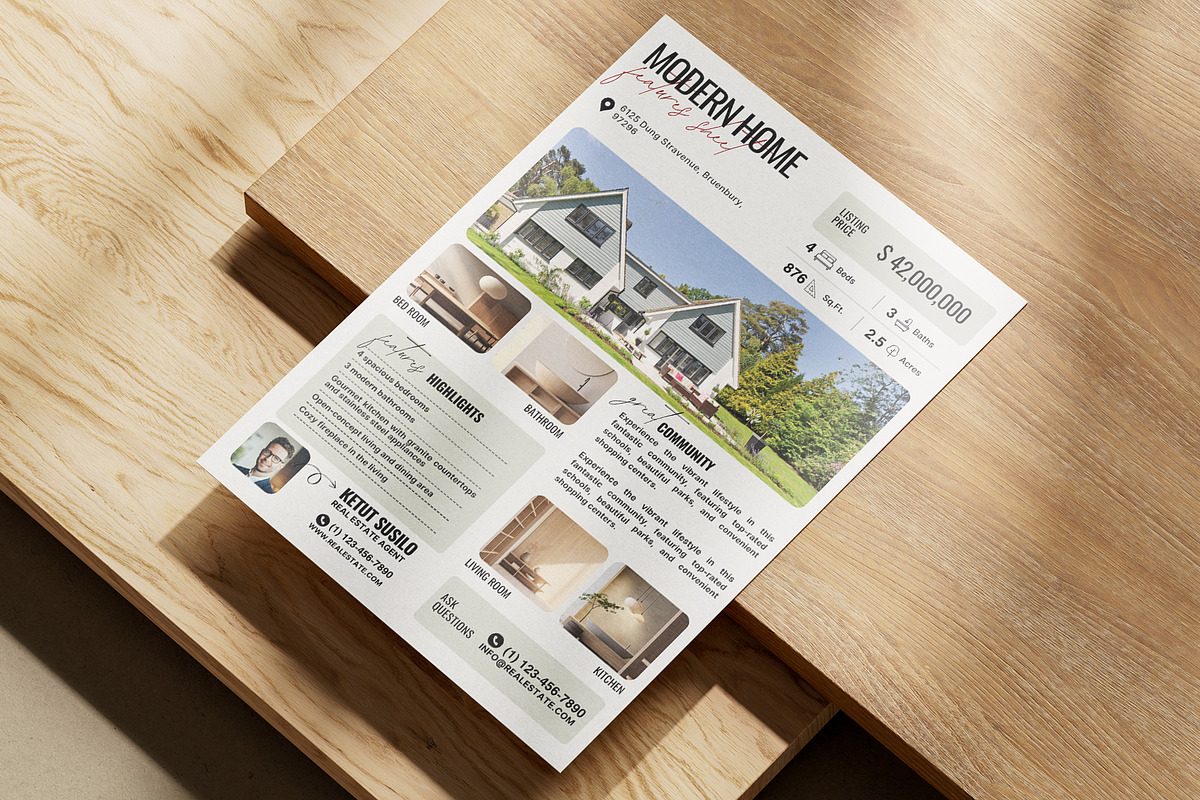 Real Estate Flyer Home Feature Sheet, a Flyer Template by Prapti Design (Photo 8 of 10)