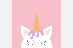 Cute Unicorn Head Face. Ice Cream.