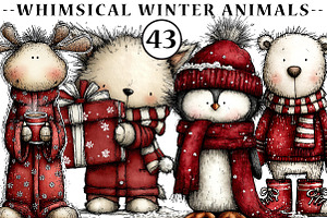 whimsical winter animals clipart, an Illustration by CreationArt