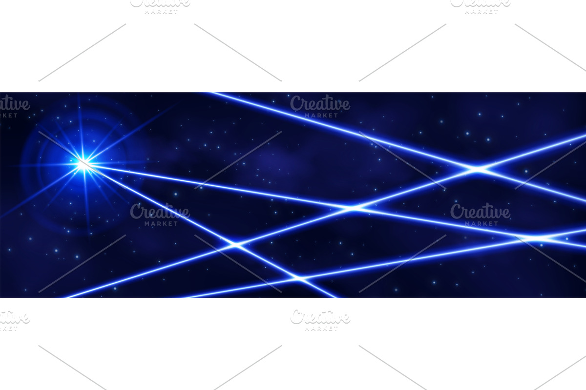 Blue laser beams on night sky, a Technology Illustration by art PVP - market