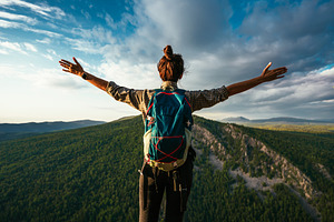 The girl travels to beautiful places