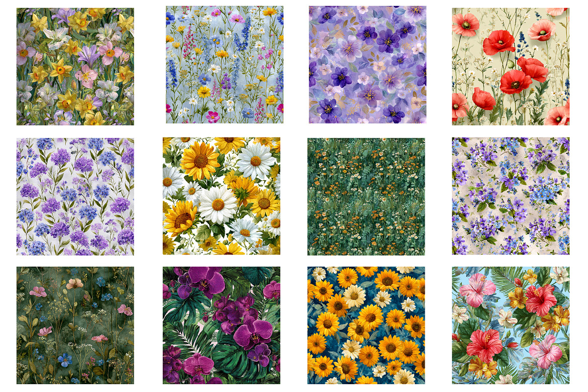 watercolor flowers pattern, an Illustration by Designworld (Photo 3 of 4)