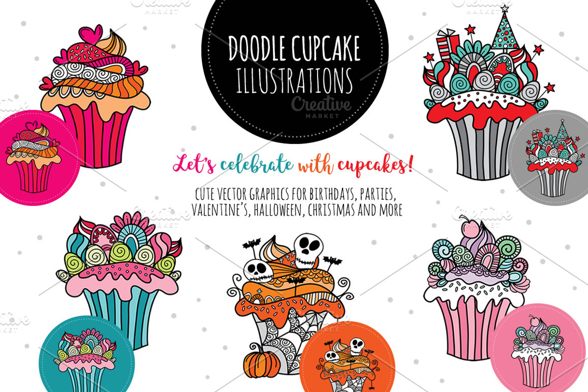 Doodle Cupcake Collection, an Illustration by Tazi Design (Photo 1 of 5)