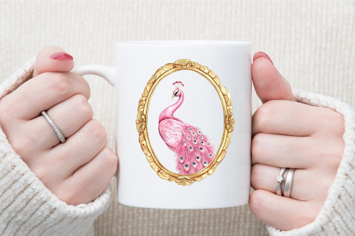Pink Peacocks Garden Clipart, an Illustration by Sublimation Artist (Photo 5 of 6)