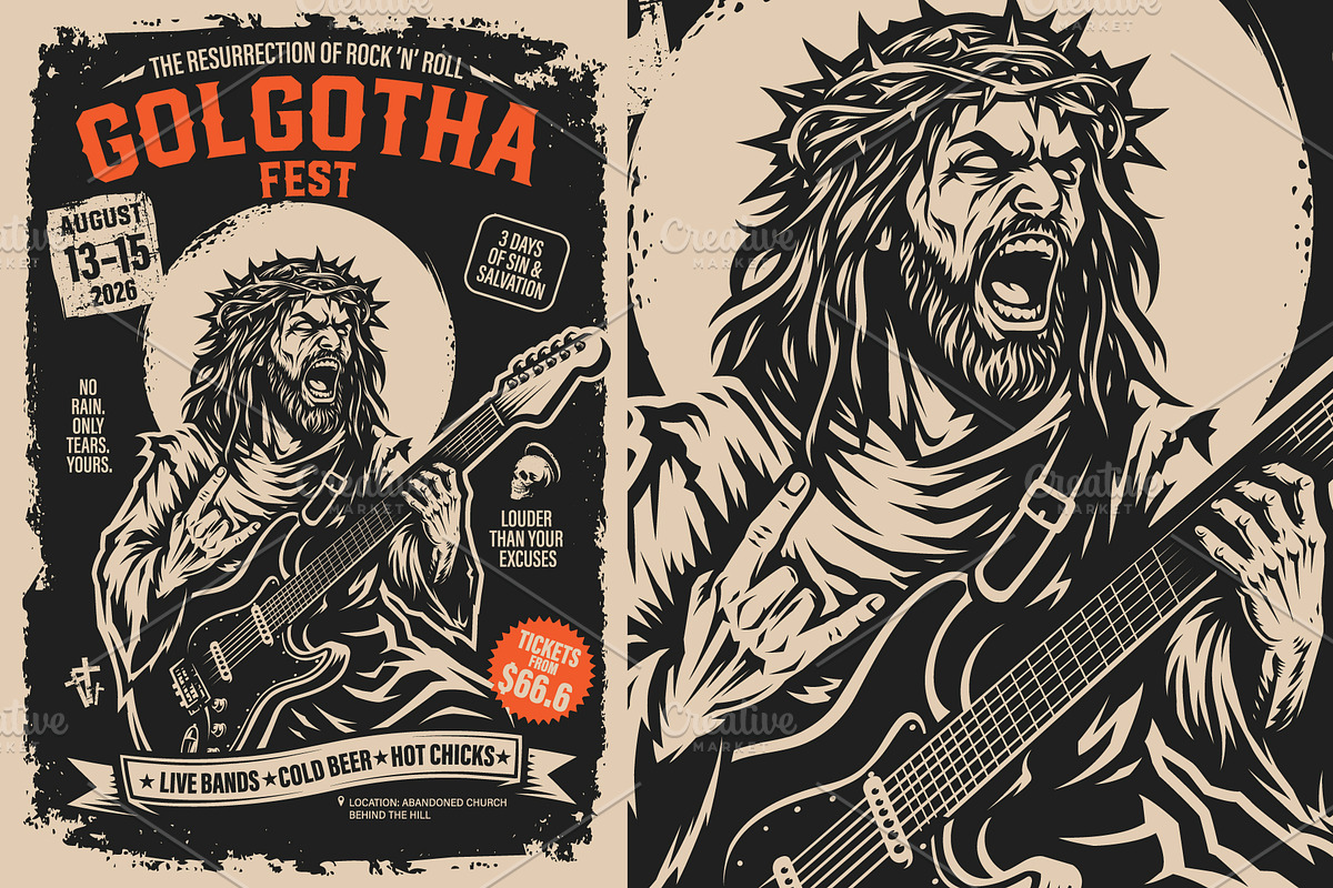 Rock Resurrection Vintage Poster Set, a Person Illustration by daver2002ua (Photo 2 of 3)