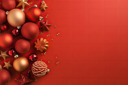 Christmas red background with Christ, a Photo by SaroStock