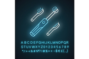 Electric Toothbrush Neon Light Icon