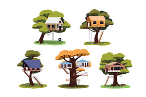 Wooden tree houses for kids set, an Object Illustration by PaperTrident
