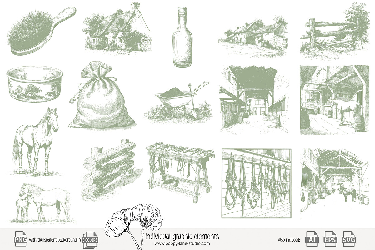 80 line art Horse Stable clip art, an Animal Illustration by Poppy Lane Studio (Photo 4 of 12)