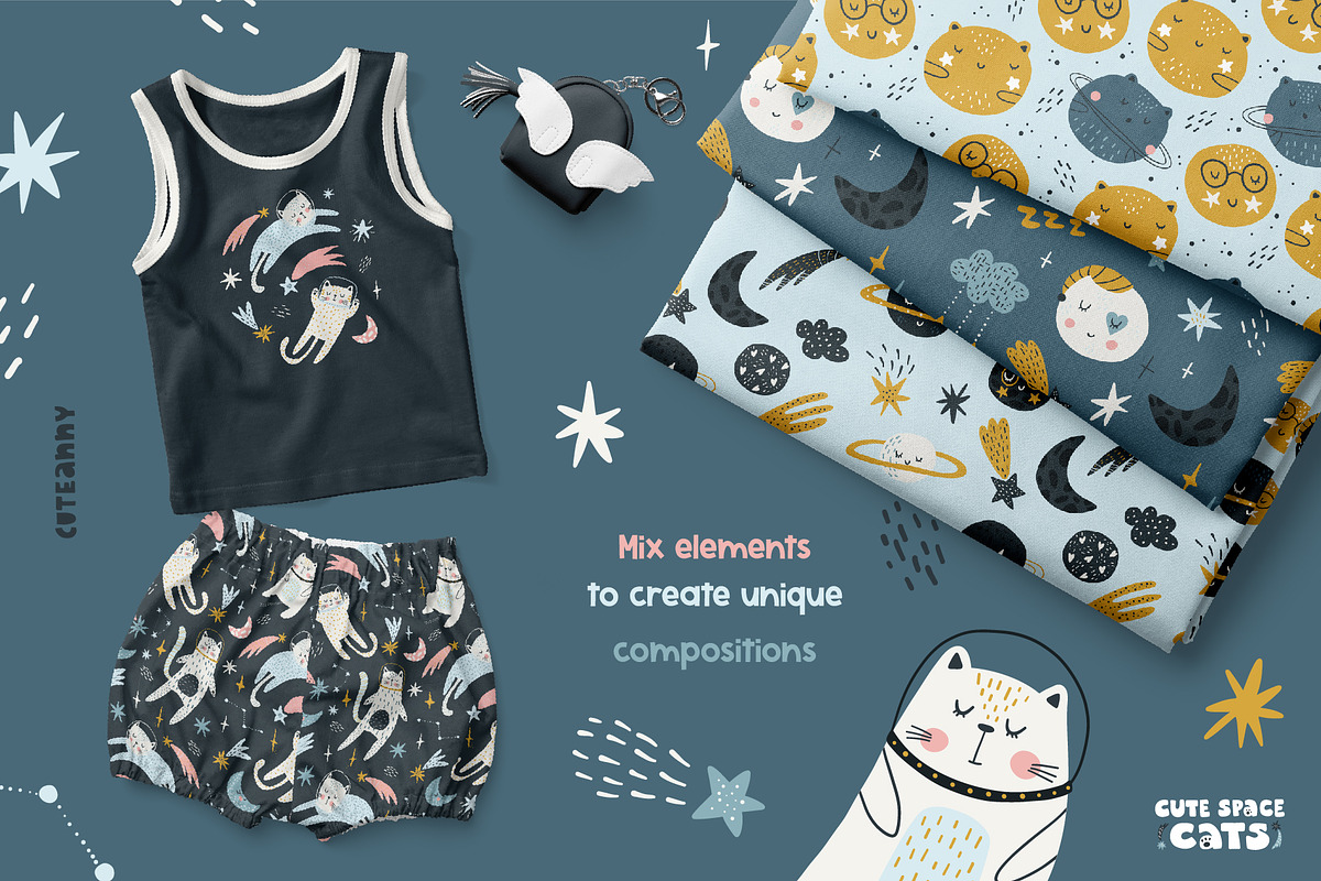Cute space cats - graphic collection, a Pattern Graphic by Cuteanny Design (Photo 3 of 10)