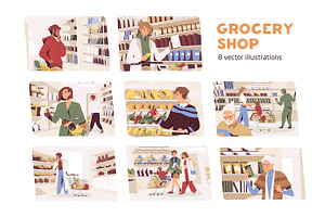People choose food, supermarket set, a Food Illustration by Good Studio