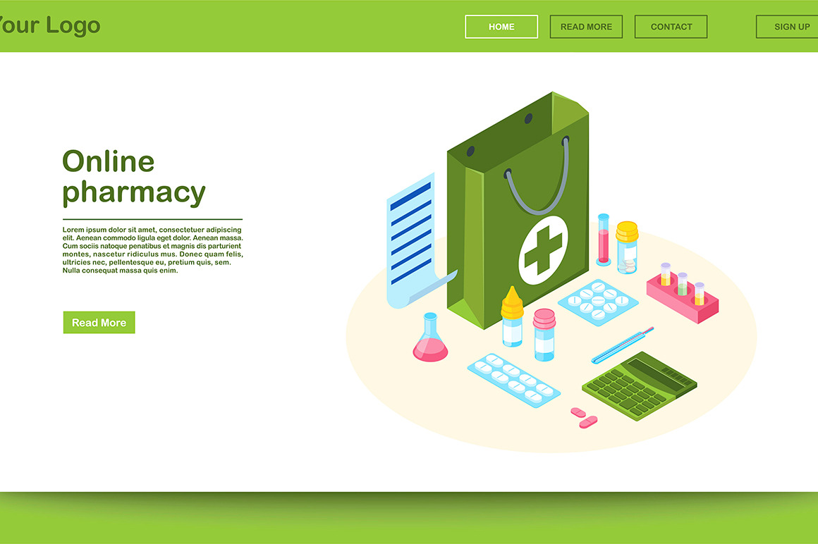 Online Pharmacy Website Templat by Img Visuals Characters  Creative Market