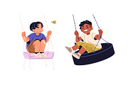 Happy kids swinging on rope swings, a Person Illustration by PaperTrident (Thumbnail 3 of 5)