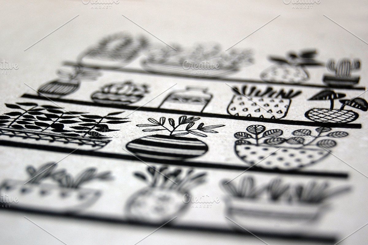 different pots with plants, a Decorative Illustration by rebekka_ivacson