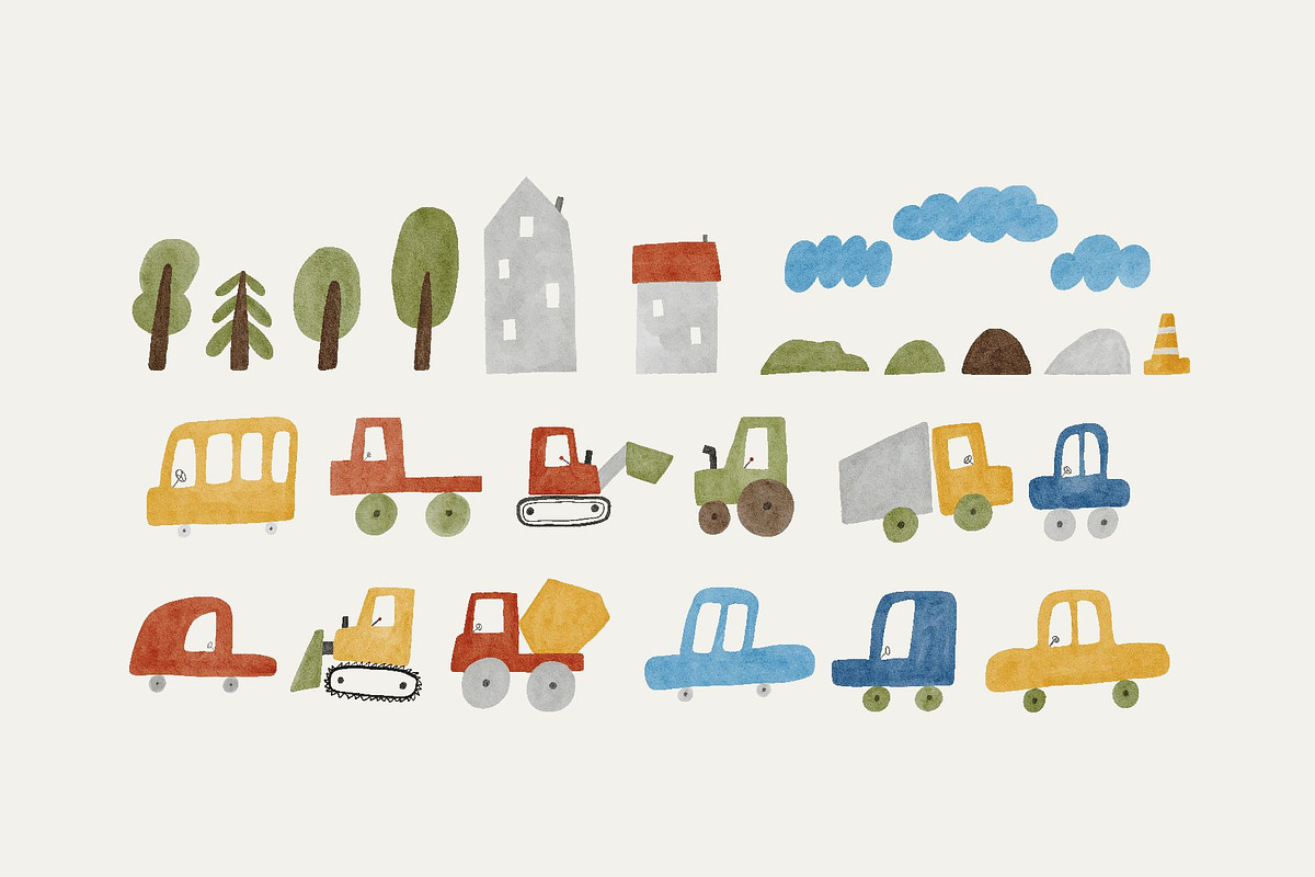 Cute Watercolor Cars, a Transportation Illustration by Cute And Wild (Photo 2 of 7)