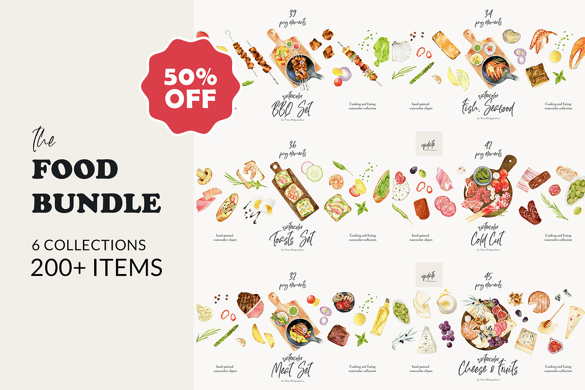 Watercolor Food BUNDLE, a Food Illustration by NiKO (Photo 1 of 25)