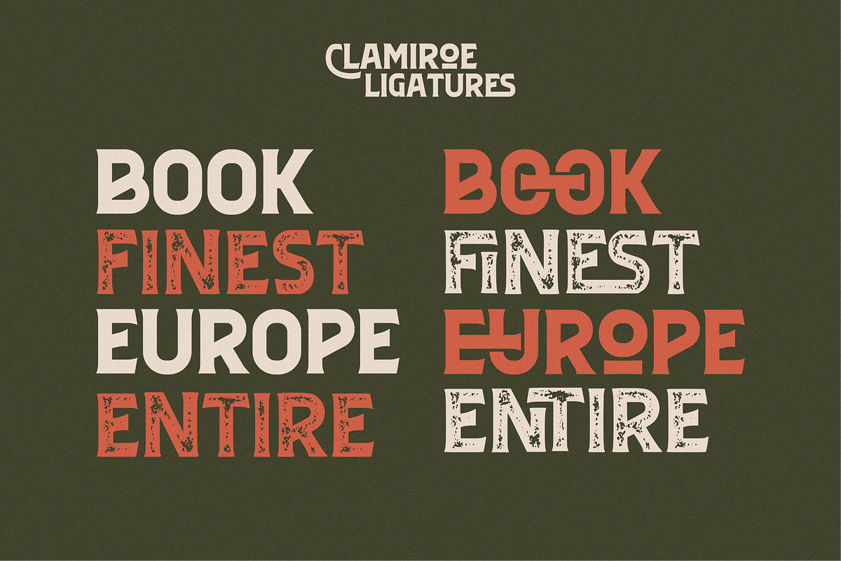 Clamiroe Vintage Typeface, a Serif Font by 24Design Studios (Photo 7 of 10)