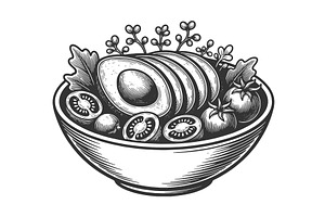 Healthy Avocado Salad Bowl with, a Food Illustration by AlexArt