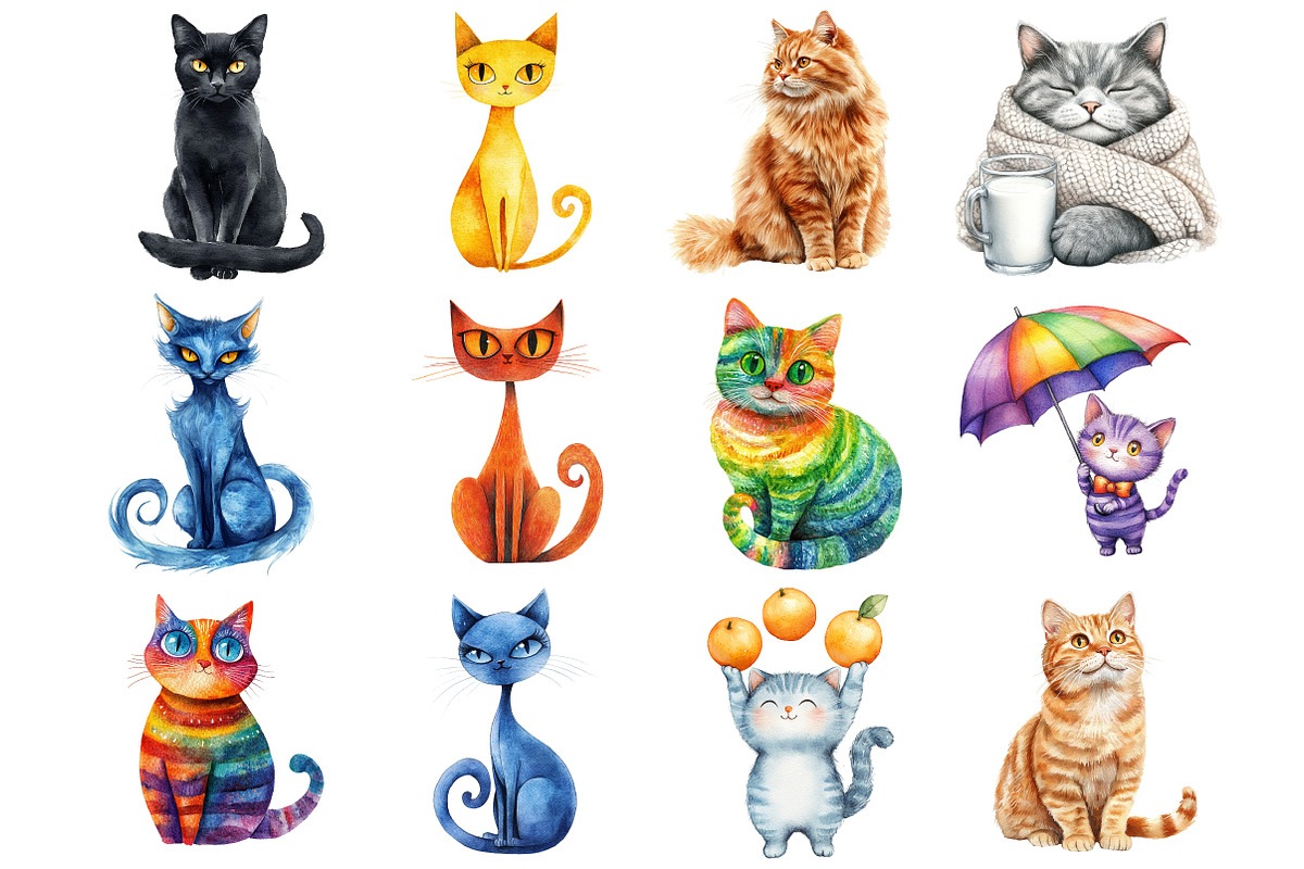 Whimsical Quirky Cat Clipart, a Seasonal Illustration by CitraGraphics (Photo 2 of 4)