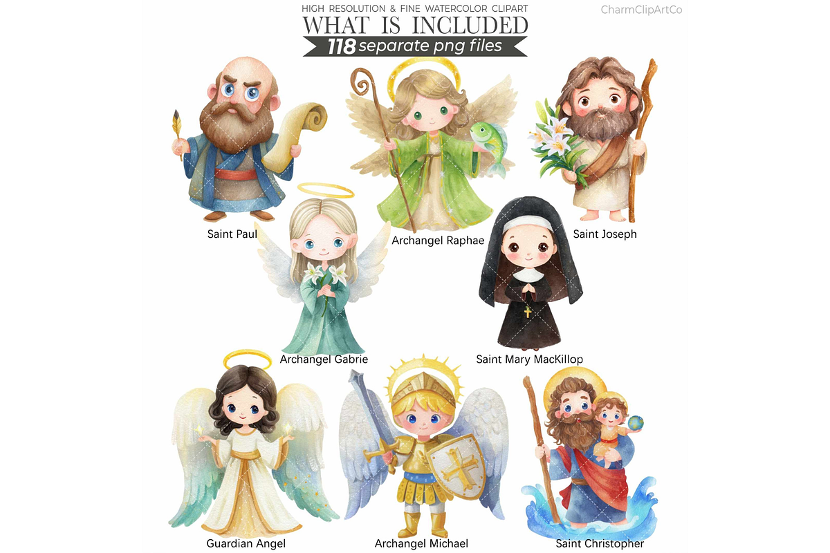 Watercolor Saint Clipart Bundle, an Illustration by CharmClipart (Photo 4 of 10)