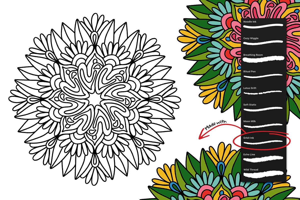 Wandering Mandala Procreate Inkers, a Brush Add-On by Heather Green Designs (Photo 10 of 13)