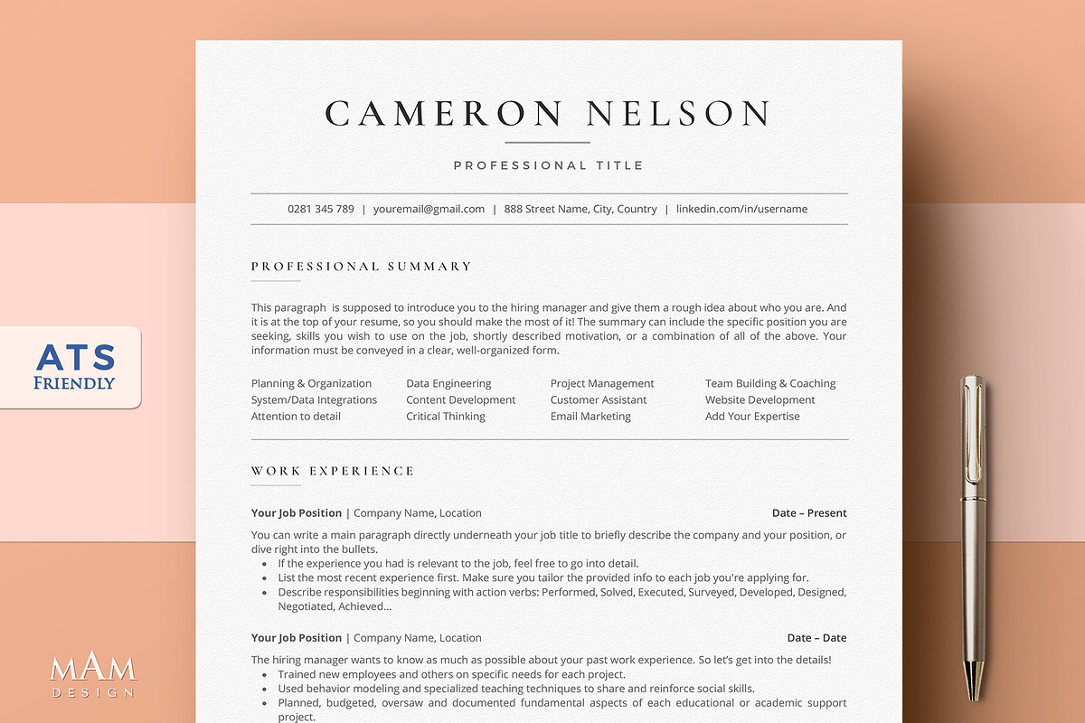 Minimalist ATS Friendly Resume, a Resume Template by MAM Design (Photo 1 of 10)