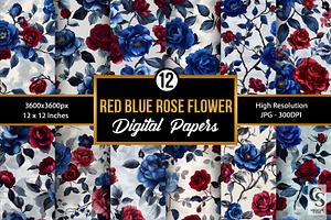 Red and Blue American Roses Pattern, a Pattern Graphic by Creative Store