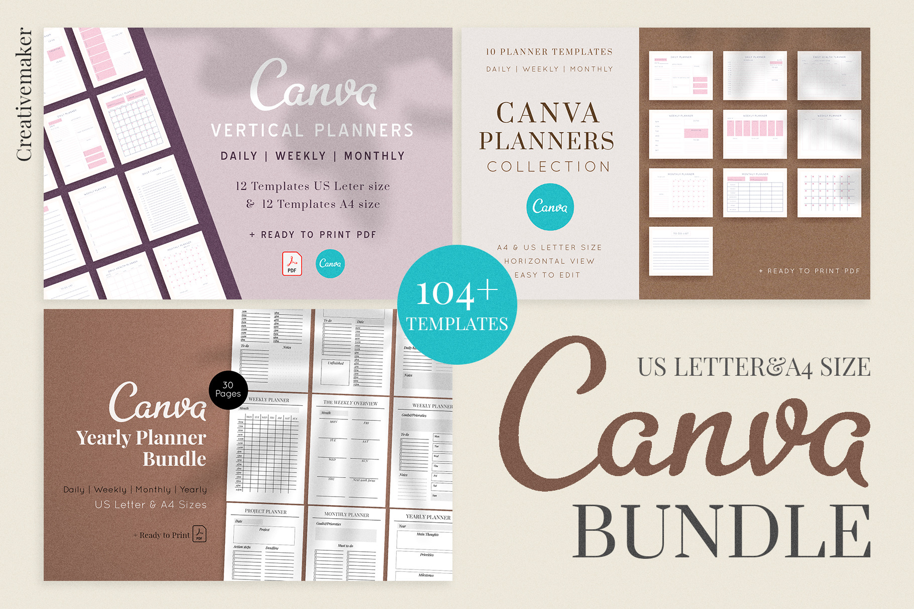 CANVA PLANNERS BUNDLE. 3 in 1, a Stationery Template by Creativemaker