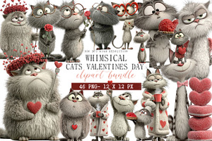 Whimsical Cats Valentines Day Clipar, an Illustration by DreamArtGraphic