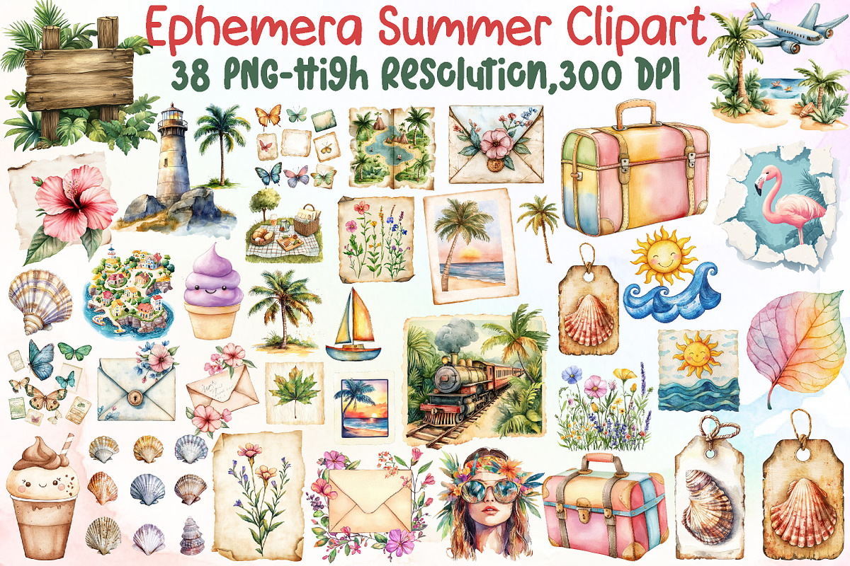 Ephemera Summer Clipart, an Illustration by Sublimation Artist (Photo 1 of 6)