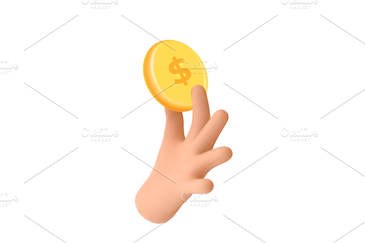 3d hand coin. Arm holding gold coins, a Finance Illustration by Stock-Smart-Start