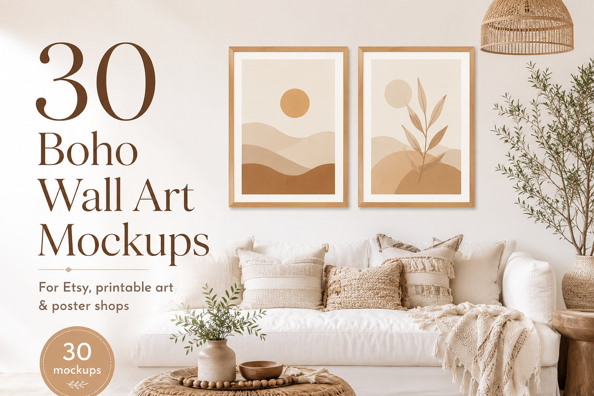 30 Boho Wall Art Mockups for Etsy, a Household Mockup by Local Marketing Templates (Photo 1 of 8)