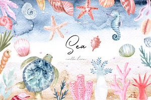 Watercolor Sea Collection. Patterns