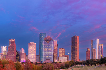 Houston City skyline at sunset